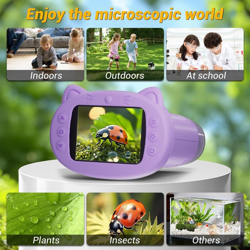 WINWEND 2.4" Screen Pocket Kids Microscope: 1000X Handheld Microscope for Photo and Video - Portable Science Kits STEM Toys – Christmas/Birthday Gifts for Girls & Boys Ages 3-12(Purple) - Image 5